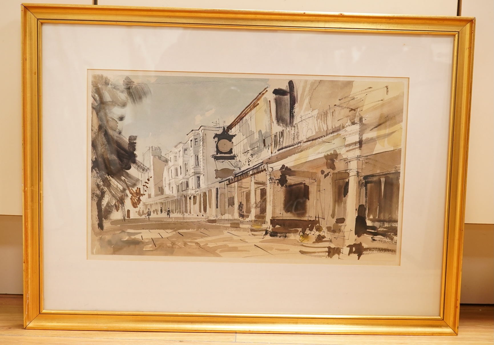 Rowland Hilder (1905-1993), ‘The Pantiles’, signed, ink and watercolour, 25 x 42cm
